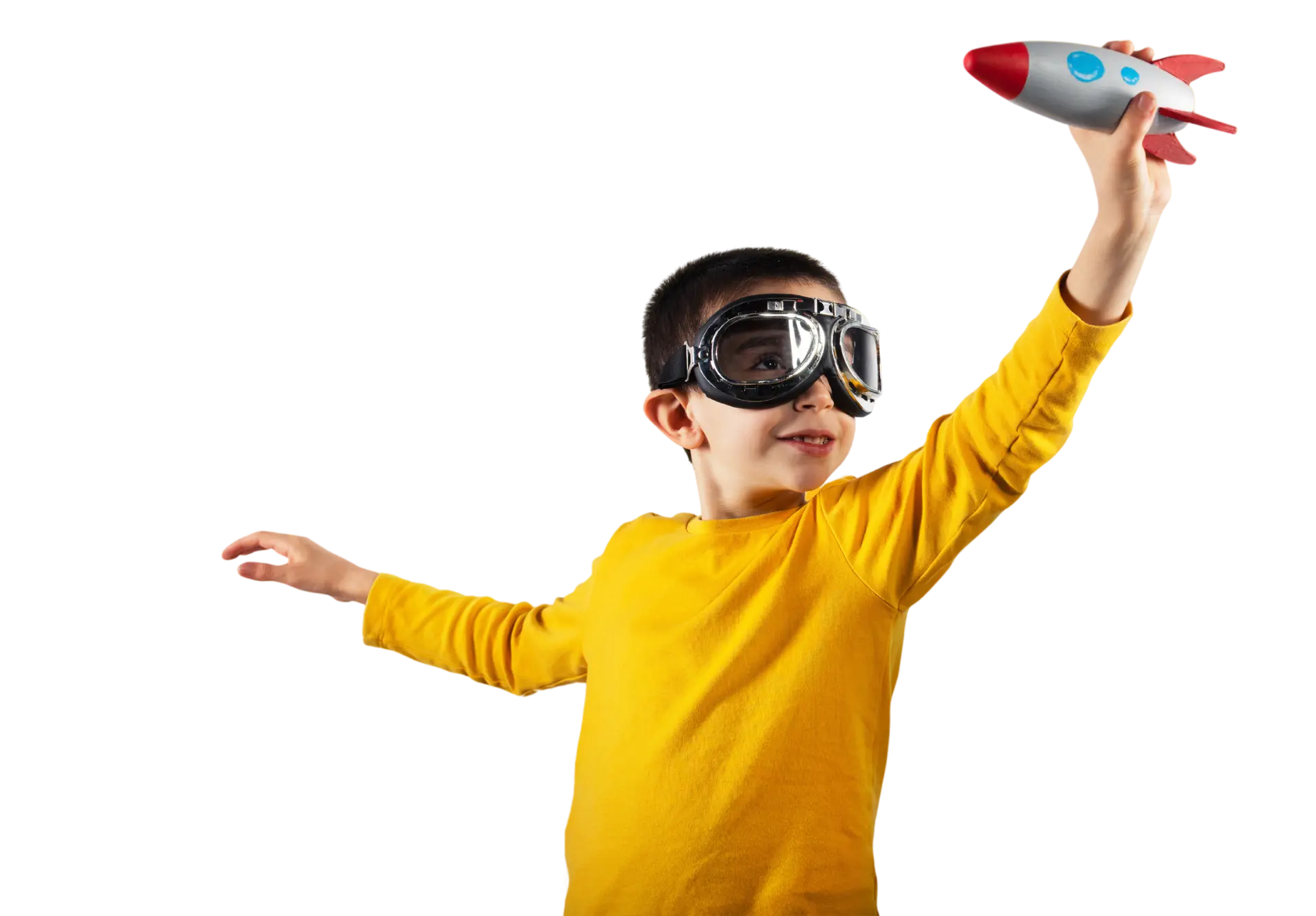 Junge spielt mit einer Spielzeugrakete