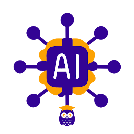 Logo représentant une puce d'intelligence artificielle avec le texte AI et le hibou de KIDnKOD en bas symbolisant l'apprentissage