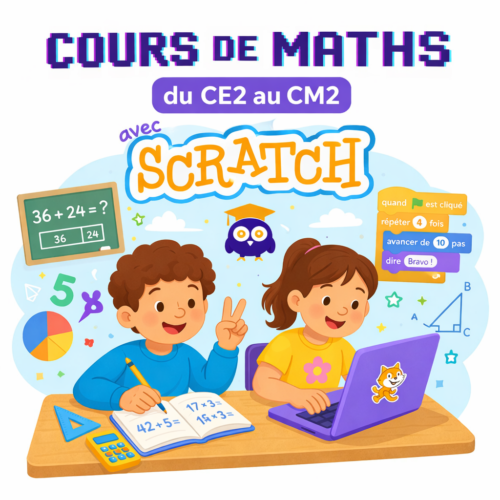 Enfants créant un jeu sur Scratch en apprenant les maths